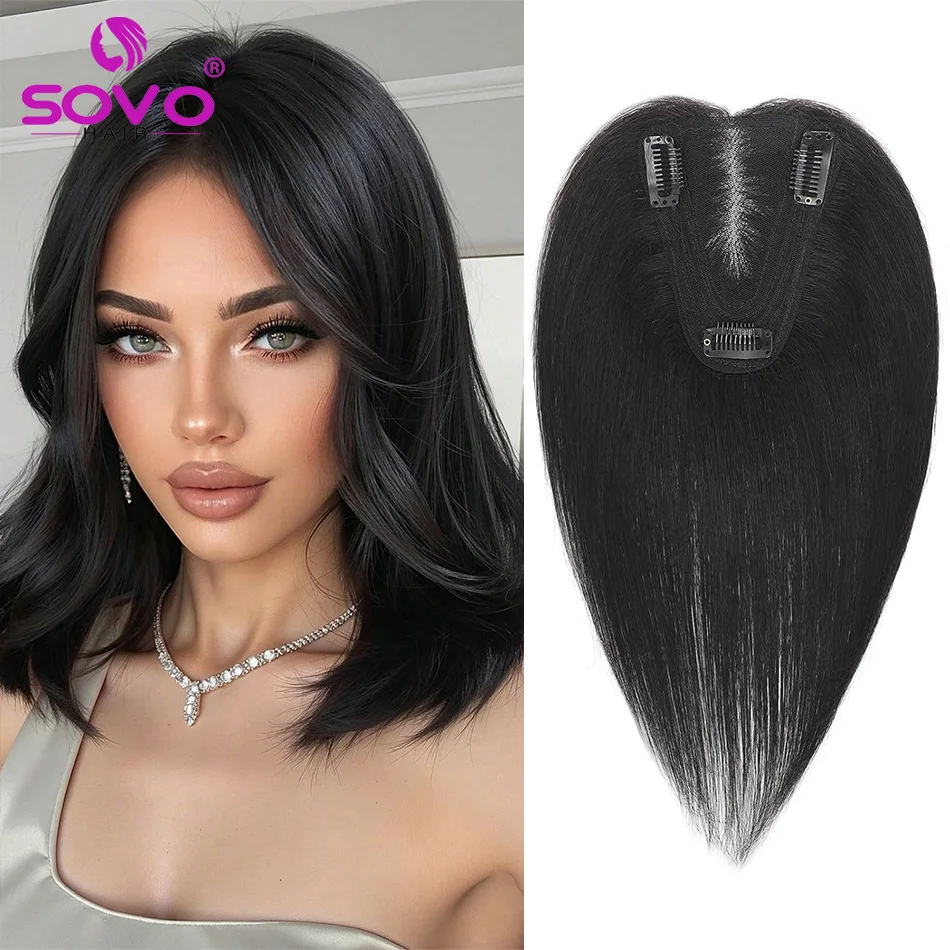 

Накладки для волос для женщин из натуральных человеческих волос, полностью связанные вручную, с увеличенной зоной покрытия для редеющих волос, натуральный черный цвет