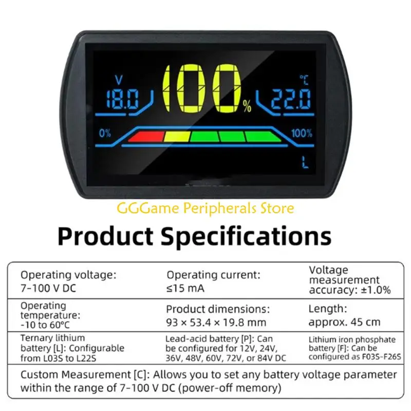 U55B 7-100V LCD Screen Battery Capacity with Temperature Display Electricity Digital Meter for Ternary