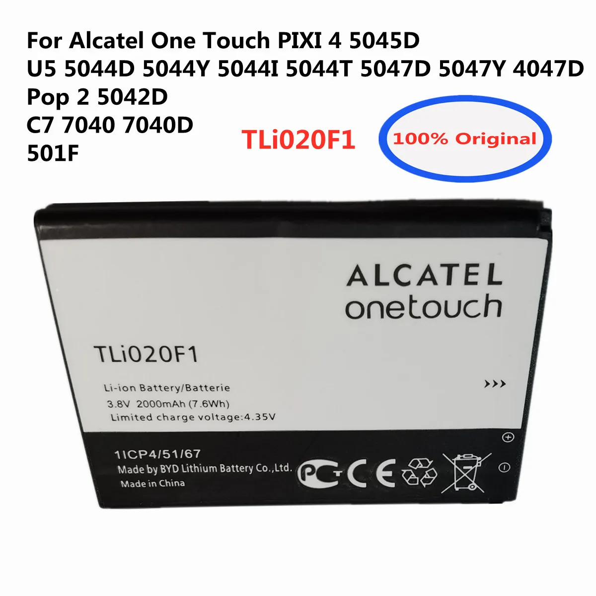 TLI020F1 Original For Alcatel One Touch PIXI 4 5045D Pop 2 5042D C7 7040 7040D 501F U5 5044D 5044Y 5044I 5044T Phone Batteries