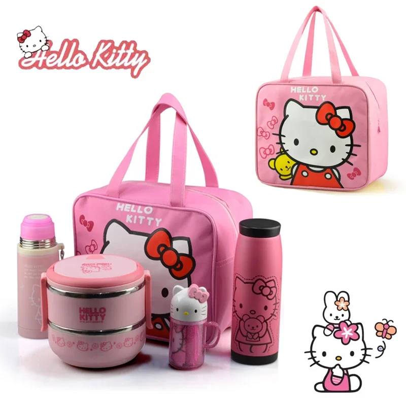 Hello Kitty Insulated Lunch Bag Portable Thickened Waterproof Portable Lunch Picnic Refrigerated Zipper Bag Cartoon Storage Girl