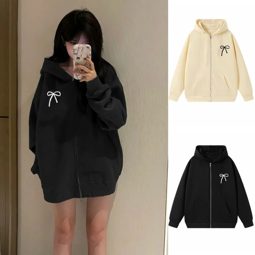 

Personality Sweet Bow Girl Bowknot Hoodie Loose Long Sleeve Teens Autumn Hoodie Coat Child Y2k Coat Girls Students