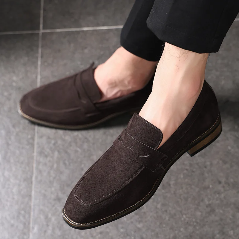 Men's Classic Retro Penny Loafers Moccasins Cow Suede Fashion Men's Leather Casual Shoes Mens Outdoor Driving Slip-on Flats