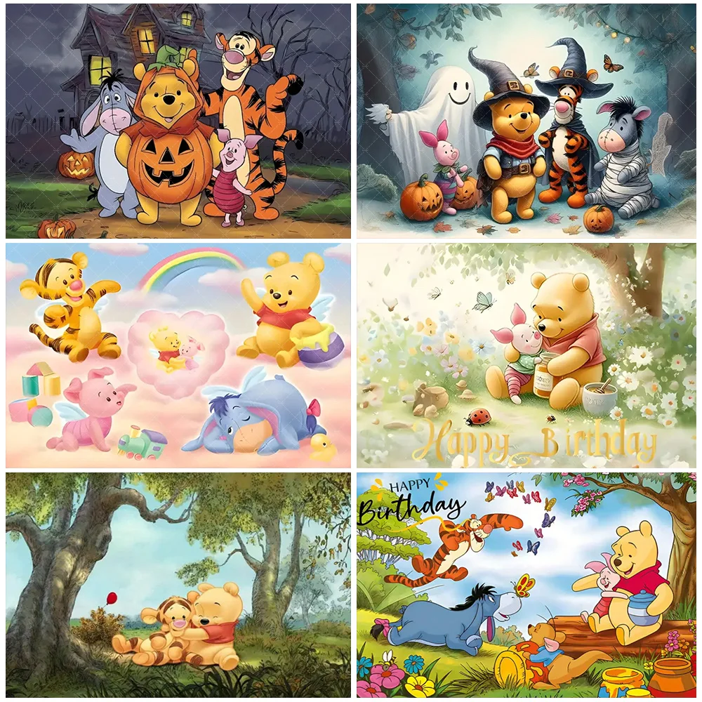 

Winnie the Pooh Backdrop Children's Birthday Party Decoration Cute Bear And His Friends Photography Background Baby Shower Decor