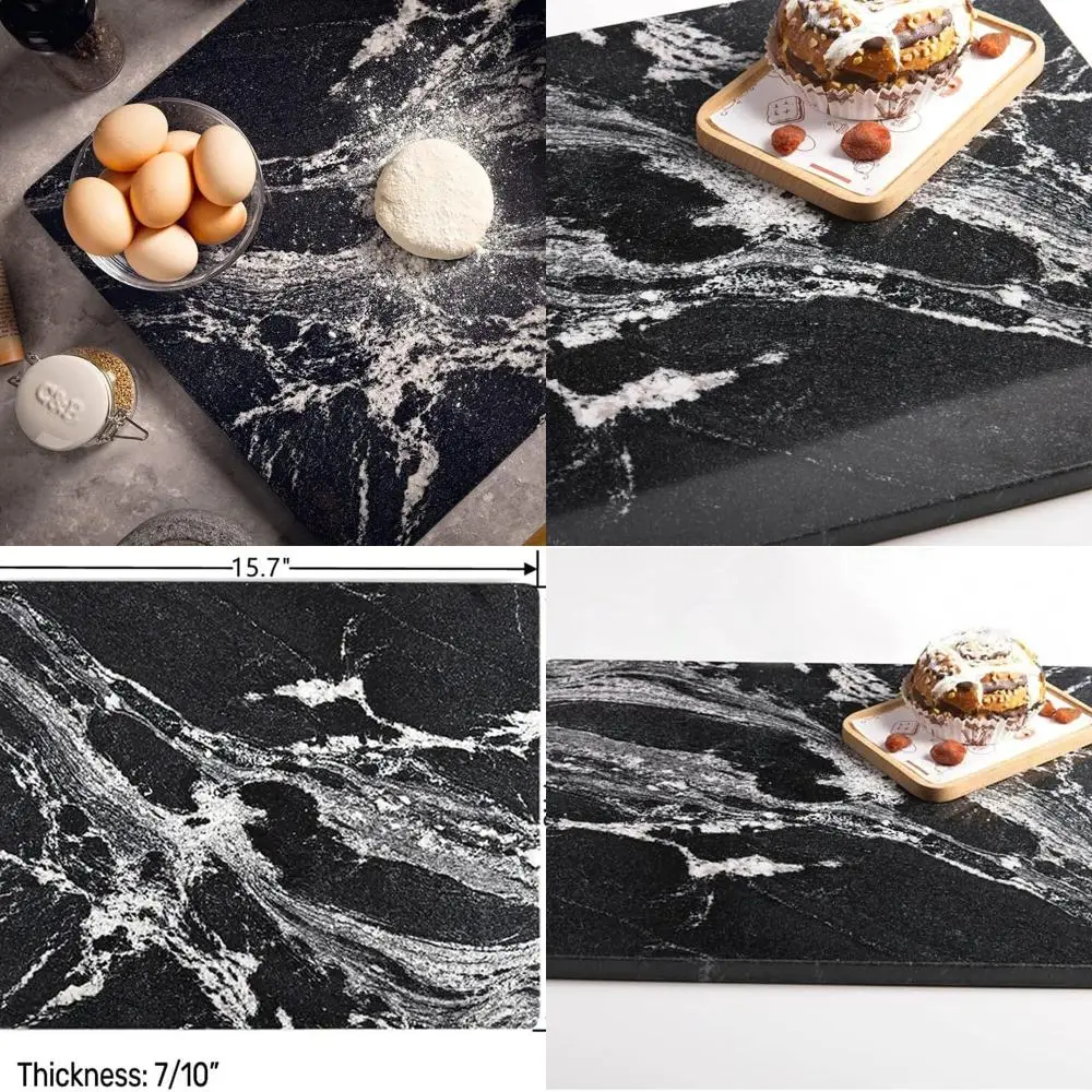 

Black Marble Kitchen Cutting Board with White Veins, 16x12x0.7 Inches, Non-Slip