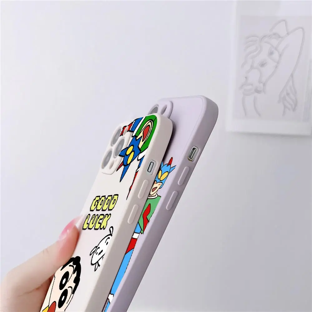 Crayons Boy Shin-chans Phone Case For iPhone 15 14 13 12 11 Pro Max Mini 7 8 14 15 Plus SE 2020 Cases Liquid Silicone Back Cover image 4