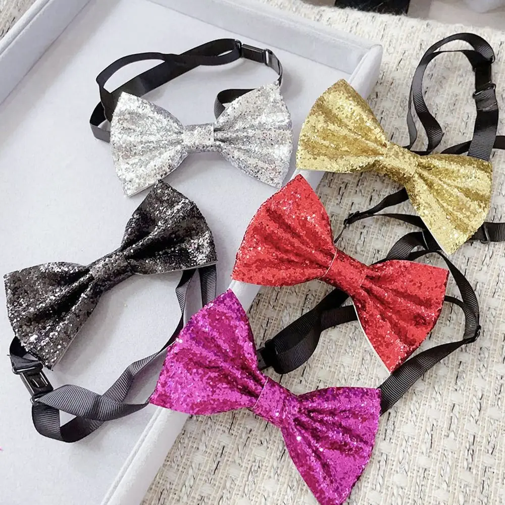 Fashion Shiny Paillette Sequins Bowtie Dance Bowknot Neck Decoration Stage Performance Tie Adjustable Necktie Party