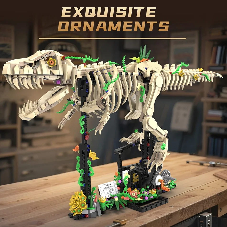 

MOC Motorized Bionic Walking Dinosaur Bricks Jurassic Dinosaur Tyrannosaurus Rex Fossil Skeleton Building Blocks Toys Kids Gifts