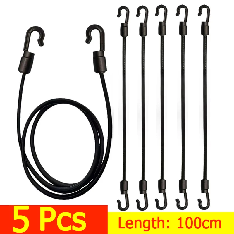 5Pcs Heavy Duty Elastic Bungee Cords with Hooks, 100cm Adjustable Tie Down Straps for Car Roof Rack, Camping Gear & Luggage