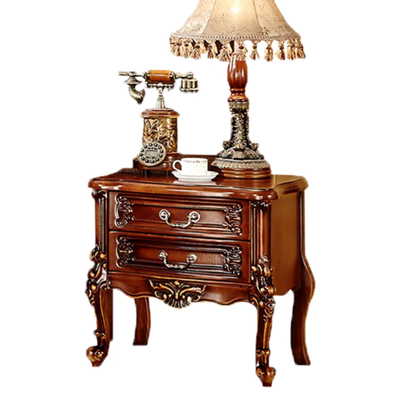 #European bedside table, American solid wood carved home light luxury bedroom storage drawer type French vintage bedside new