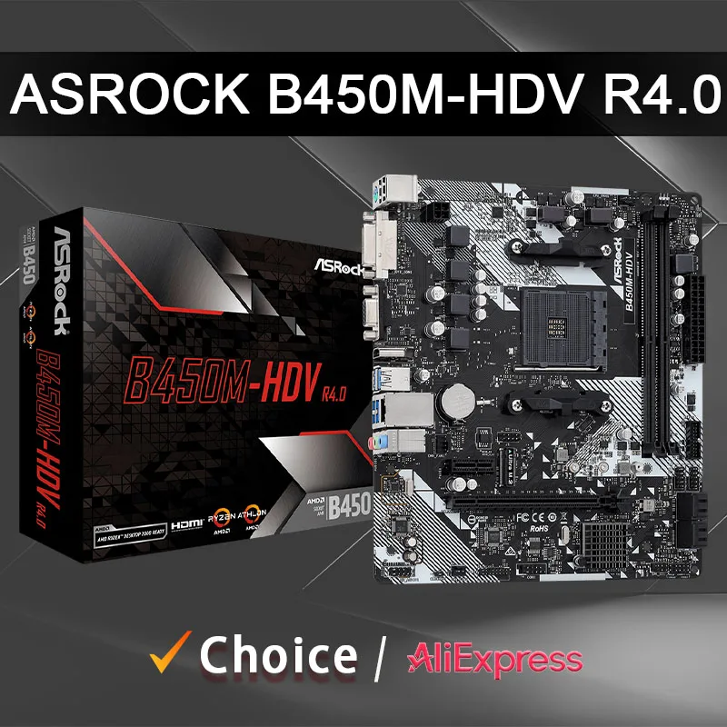 

ASROCK B450M HDV R4.0 New Micro-ATX AMD B450 DDR4 3200(O.C.) PCIe Gen3 x4 M.2 Double Channel Socket AM4 Motherboard