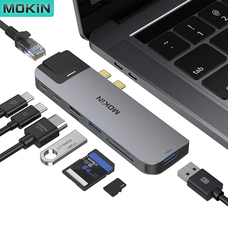 

MOKiN USB C HUB Type-C to HDMI Gigabit Ethernet PD SD TF Card Thunderbolt 3 Adapter for MacBook Pro Air USB 3.0 Docking Station