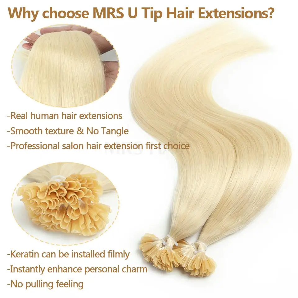 MRSHAIR U Tip Fusion Hair Extensions Nail Tips Human Hair Italiana 1.5cm Long Keratin Hair Bondings 12 16 20 24 inch 50strands