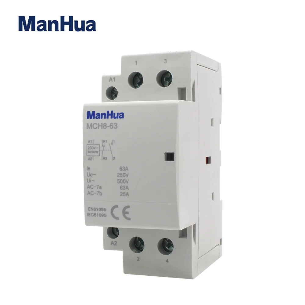 

ManHua Modular Contactor 2P 63A MCH8-63 220V/230V 50/60HZ Din Rail Household Ac Modular Contactor