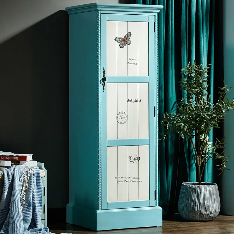 

American solid wood single door small wardrobe girl with mirror bedroom wardrobe children's cabinet balcony locker painted