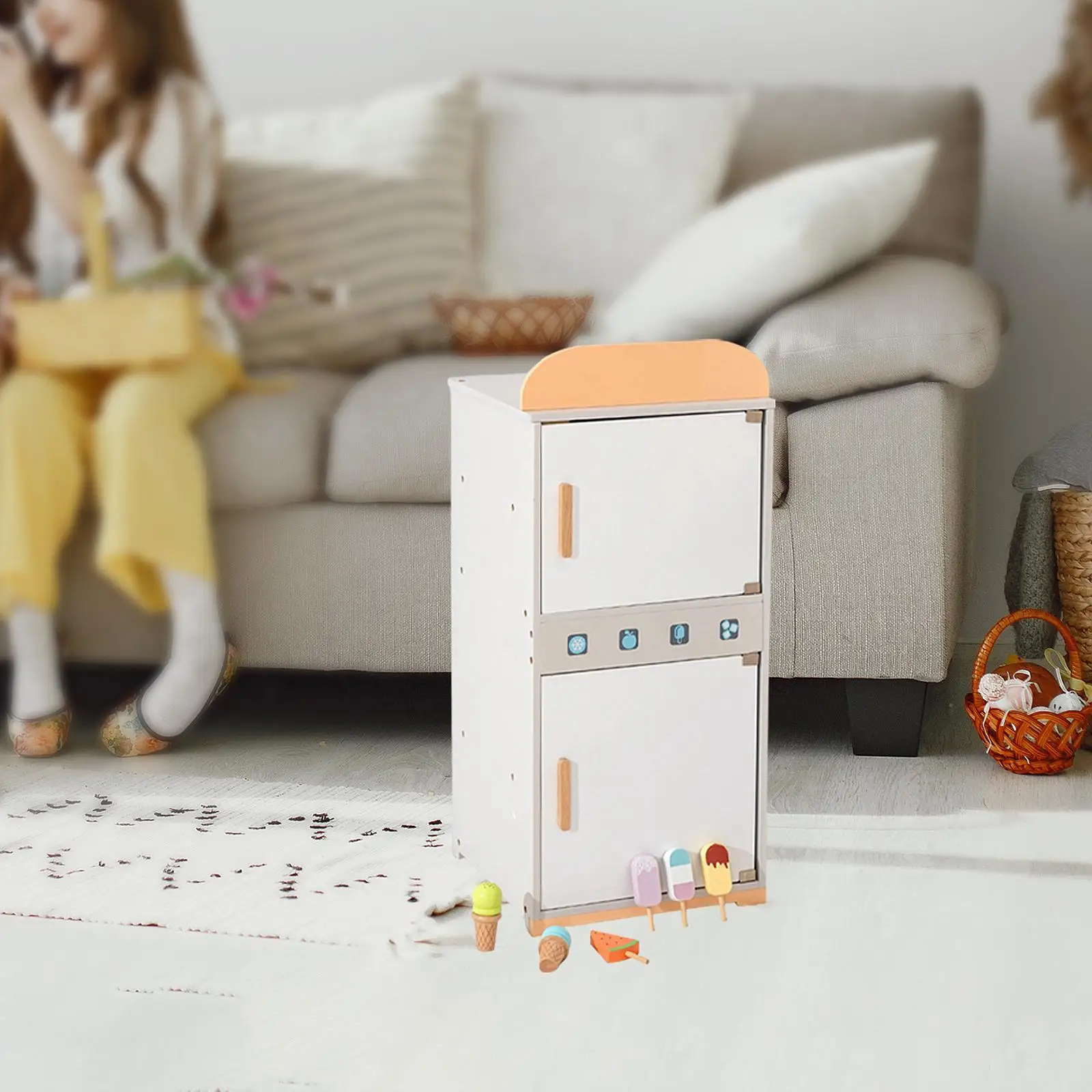 어린이 장난감 역할 놀이 냉장고 Playset 나무 놀이 냉장고 미세 운동 기술 어린이