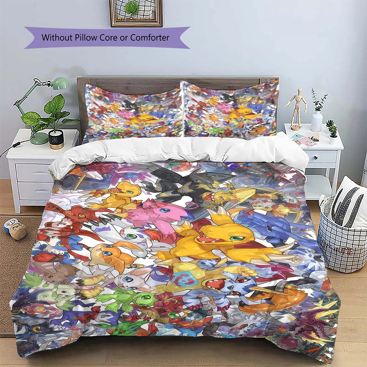 Digimon Adventure Daily Use Bedding Nice Fan Gift Anime Patterned Duvet Cover Set Home Ornament -xia96