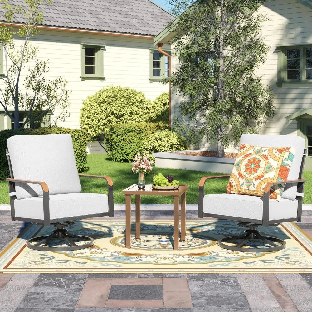 

Outdoor Bistro Set, 3 Piece Swivel Glider Rocking Chairs Patio Conversation Furniture Set with 2 Rockers, 1 Metal Table and 6"
