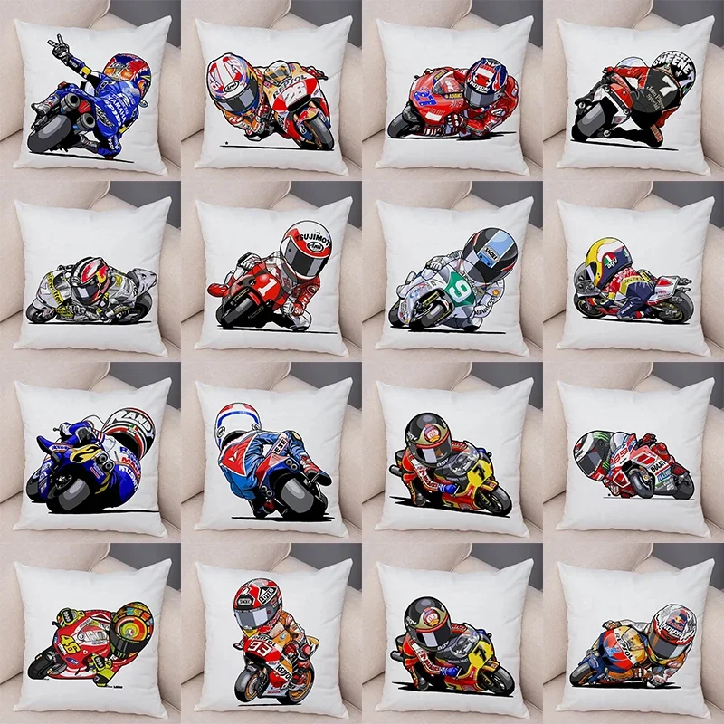 Cartoon sports motorcycle racing rider pattern series pillow cover suitable for home room bedroom sofa pillow cover