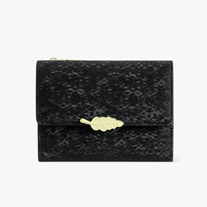 Western PU Leather Sandblasting Leaves Hasp Women Wallet Fashion Zipper Multi-functional Purse for Ladies