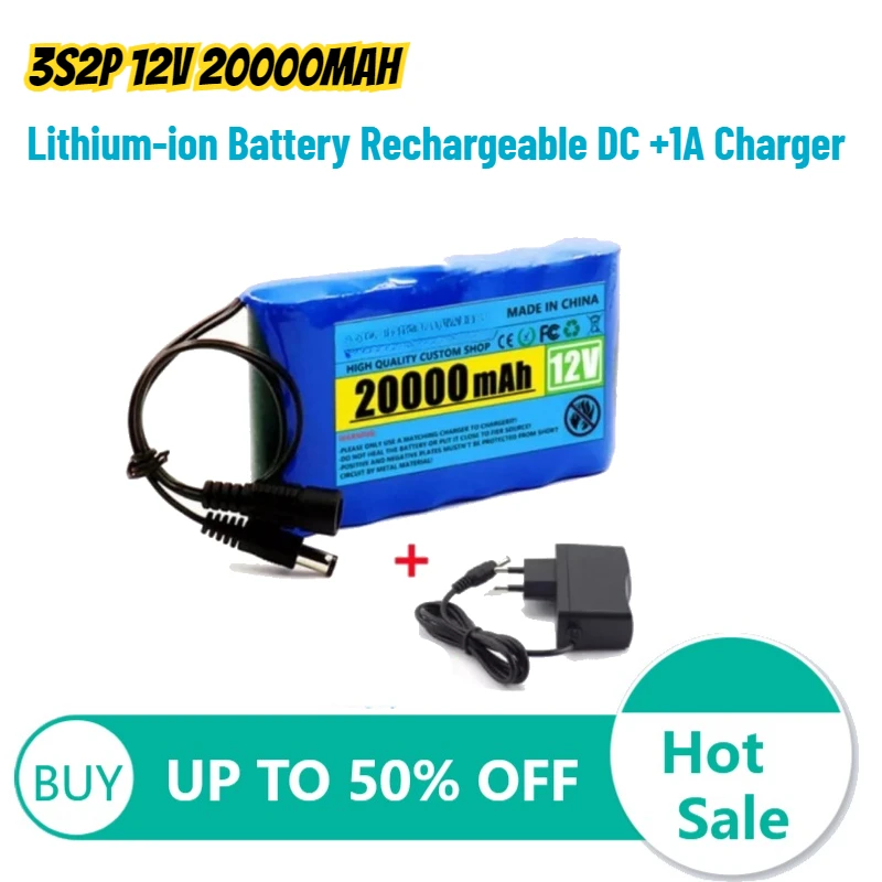 

3S2P 12V 20000mAh Lithium-ion Battery Rechargeable DC +1A Charger High-Performance Large Capacity Fast Charging