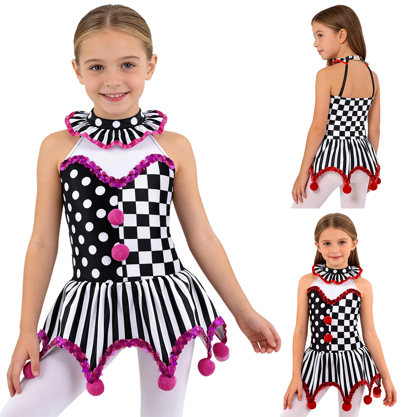 fantasia-de-palhaca-para-meninas-traje-de-performance-de-circo-vestido-com-estampa-de-xadrez-poas-e-listras-adornado-com-lantejoulas-e-pompons-tutu-de-ballet