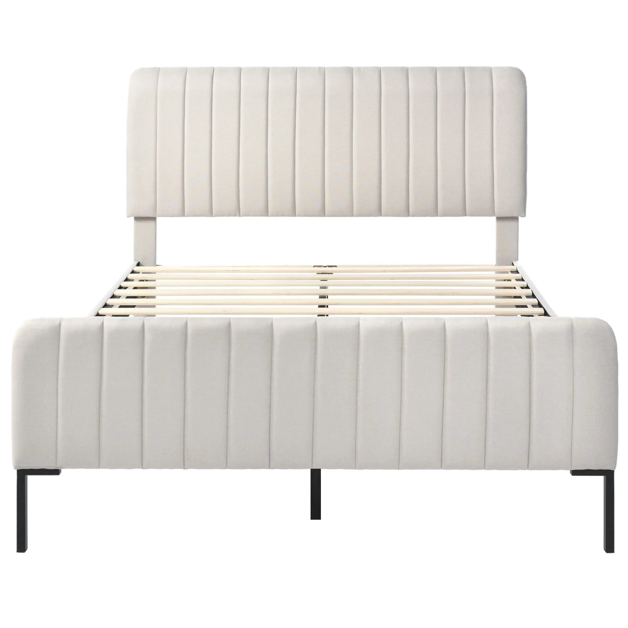 Headboard height is adjustable, 55cm high and thickened headboard Double bed with upholstered bed frame without mattress