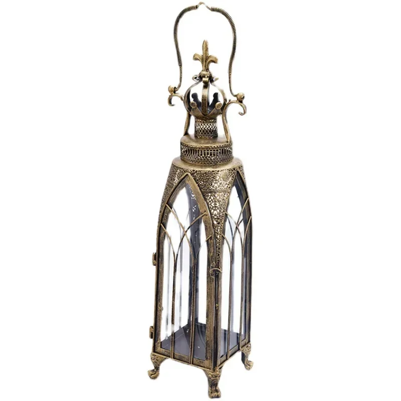 

Moroccan Hollow Out Iron Candlestick Retro Garden Wind Lamp Courtyard Floor Ornaments Decorative Lantern Elegant Candle Holder
