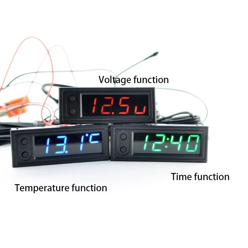 12V Car Vehicle Diagnostic Kit 3-in-1 with Thermometer Voltmeter And Clock LED Digital Display for Interior Vehicle Parts