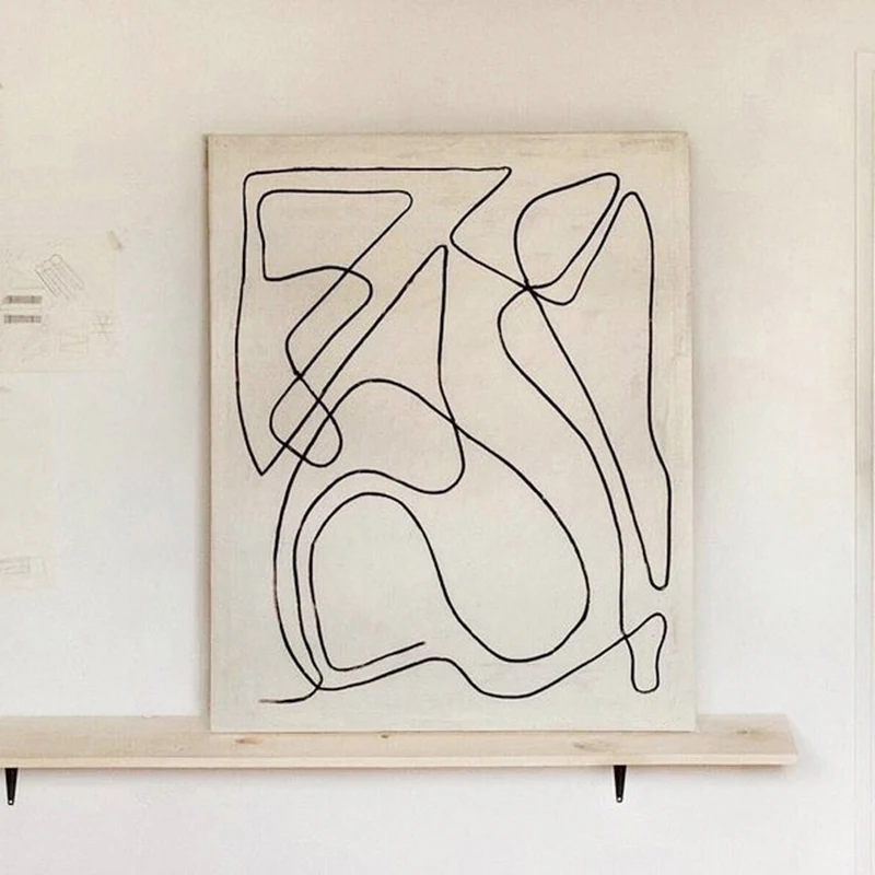 

Modern Abstract Line Drawing Canvas Painting One Stroke Black White Minimalist Wall Art Poster for Home Decor Contemporary Style