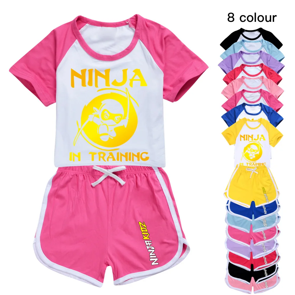 NINJA KIDZ Clothing Set Summer Kids Cartoon Casual Sports T shirt+Pants 2-piece set Baby Girls Boys Clothing outfits Pyjamas