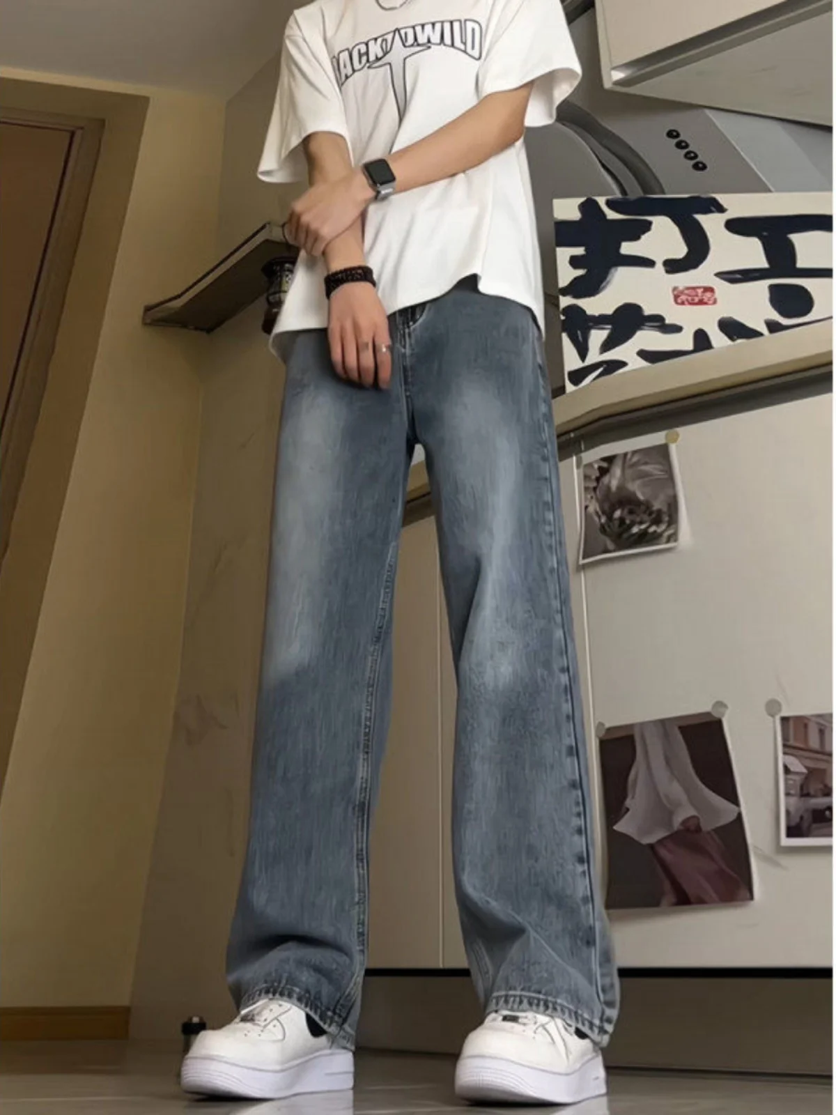 

Мужские джинсы прямого кроя в стиле High Street, свободные брюки в американском стиле, длиной до пола, осень 2024, новый модный бренд