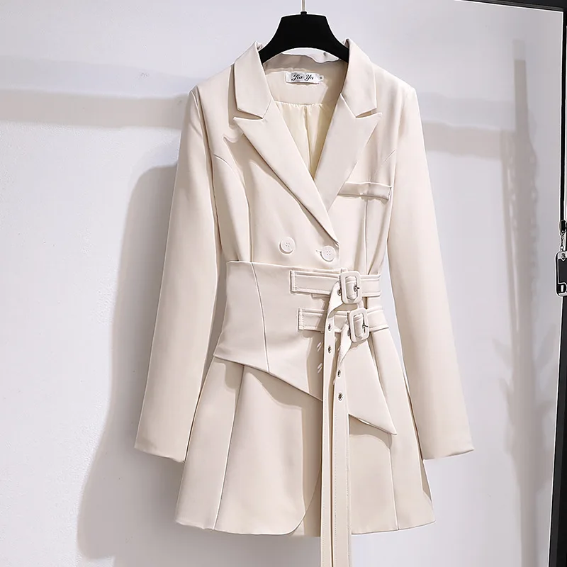 Women Blazer 2024 Autumn Clothing Belt Coats Long Sleeve Jacket Lady Irregular Suit Dress for Women Solid Blazer Female