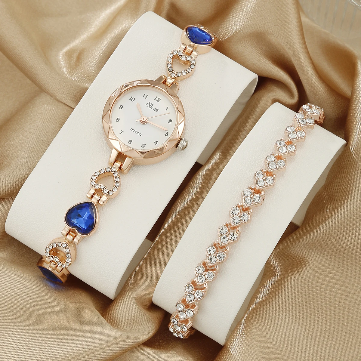 2PCS Set Luxury Watch Women Bracelet Rhinestone Fashion Wristwatch Casual Ladies Watches Bracelet Set Clock