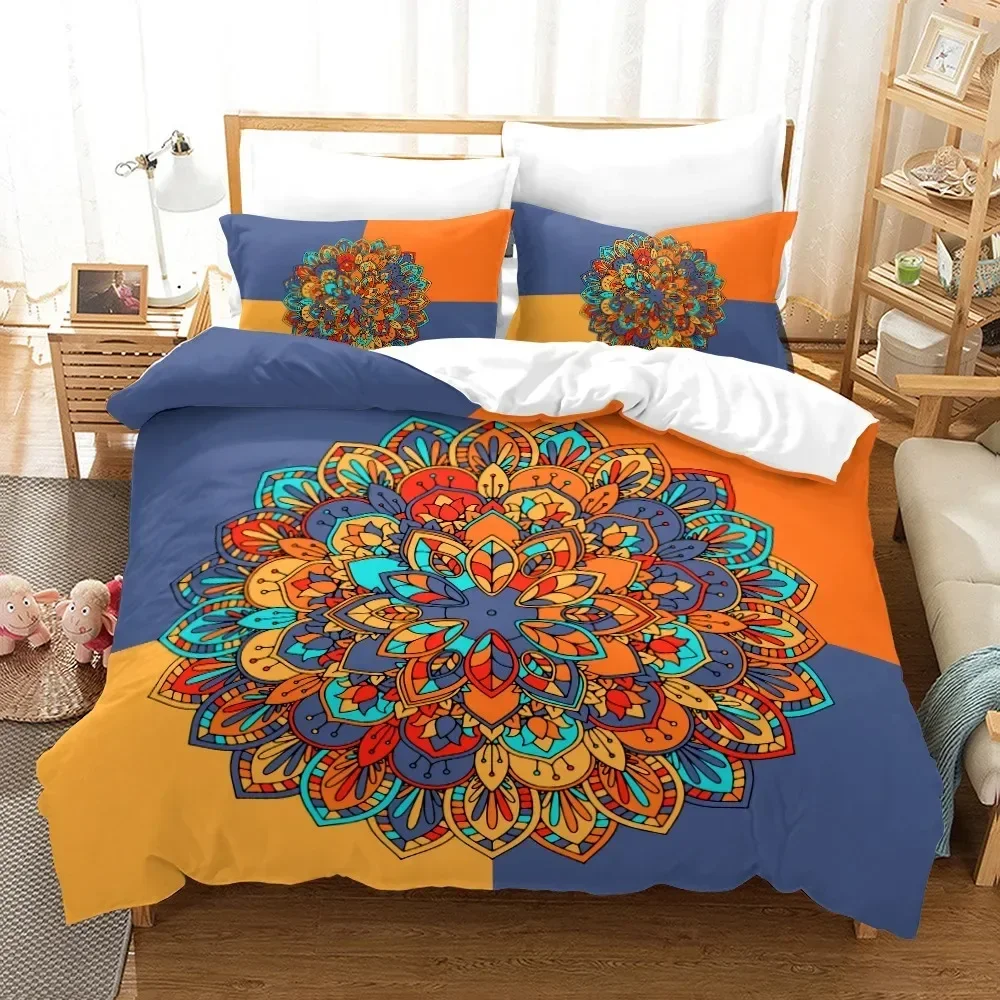 Bohemian Mandala Duvet Cover Set  Size Boho Style Chic Luxury Soft Polyester Quilt Cover for Women Orange Multicolor