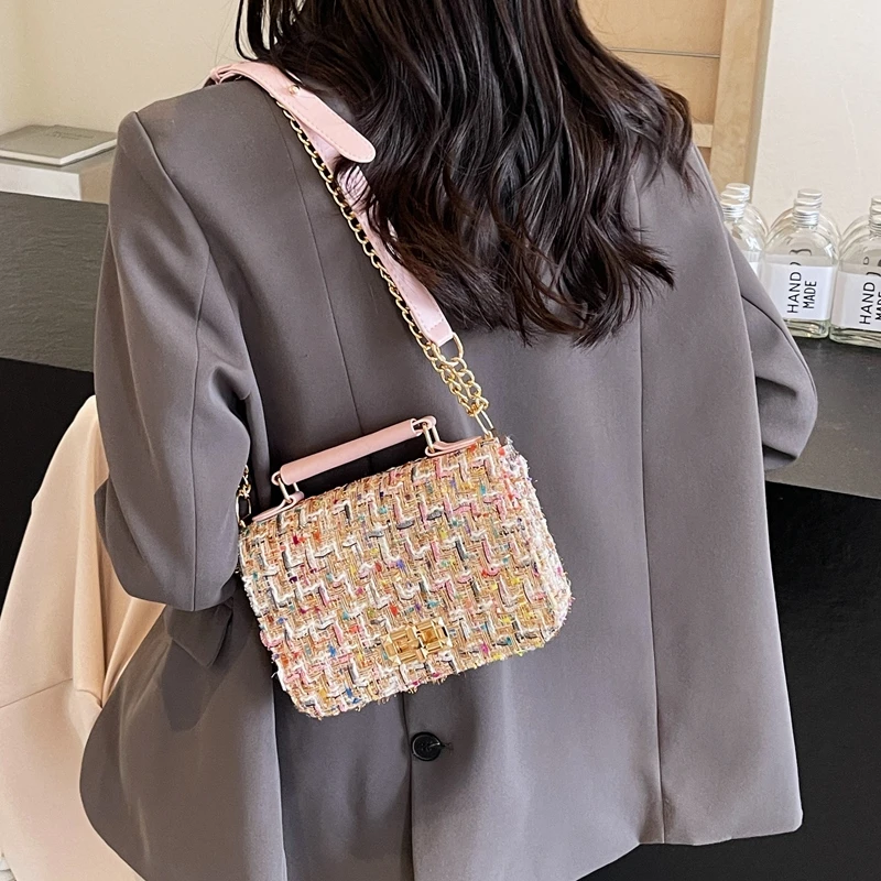 Plaid Chain Bags for Women Fashion Elegant Weaving Shoulder Square Bags Female Designer Luxury Handbags Sac De Luxe Femme 2024