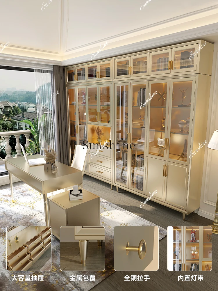 

Solid wood for study, living room display cabinet, bookcase integrated floor-to-wall display cabinet FT