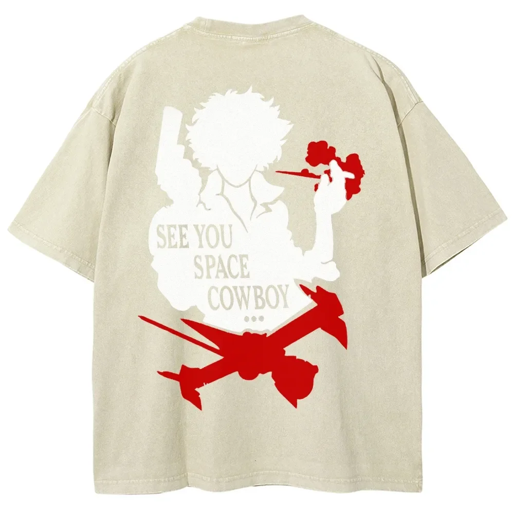 Anime Cowboy Bebop Spike Spiegel Printed Tee Men Women Short Sleeve Cotton Tshirts Vintage Washed T-shirt Harajuku Male T Shirt