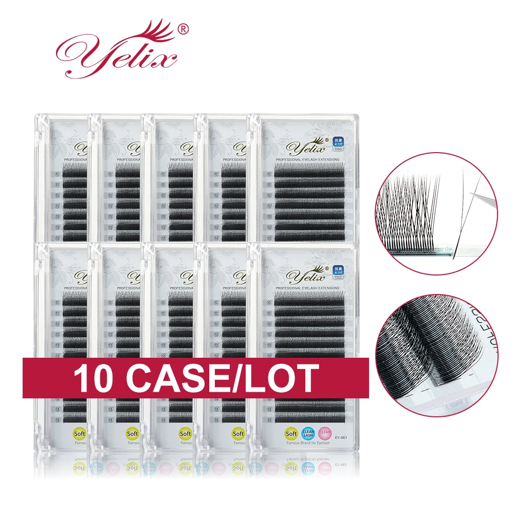 Yelix 10 Cases Single Tip 2D Y Shape Eyelashes More Denser B/C/D/I Curl Soft Graft Eyelash Premium Eye Lashes Makeup Products