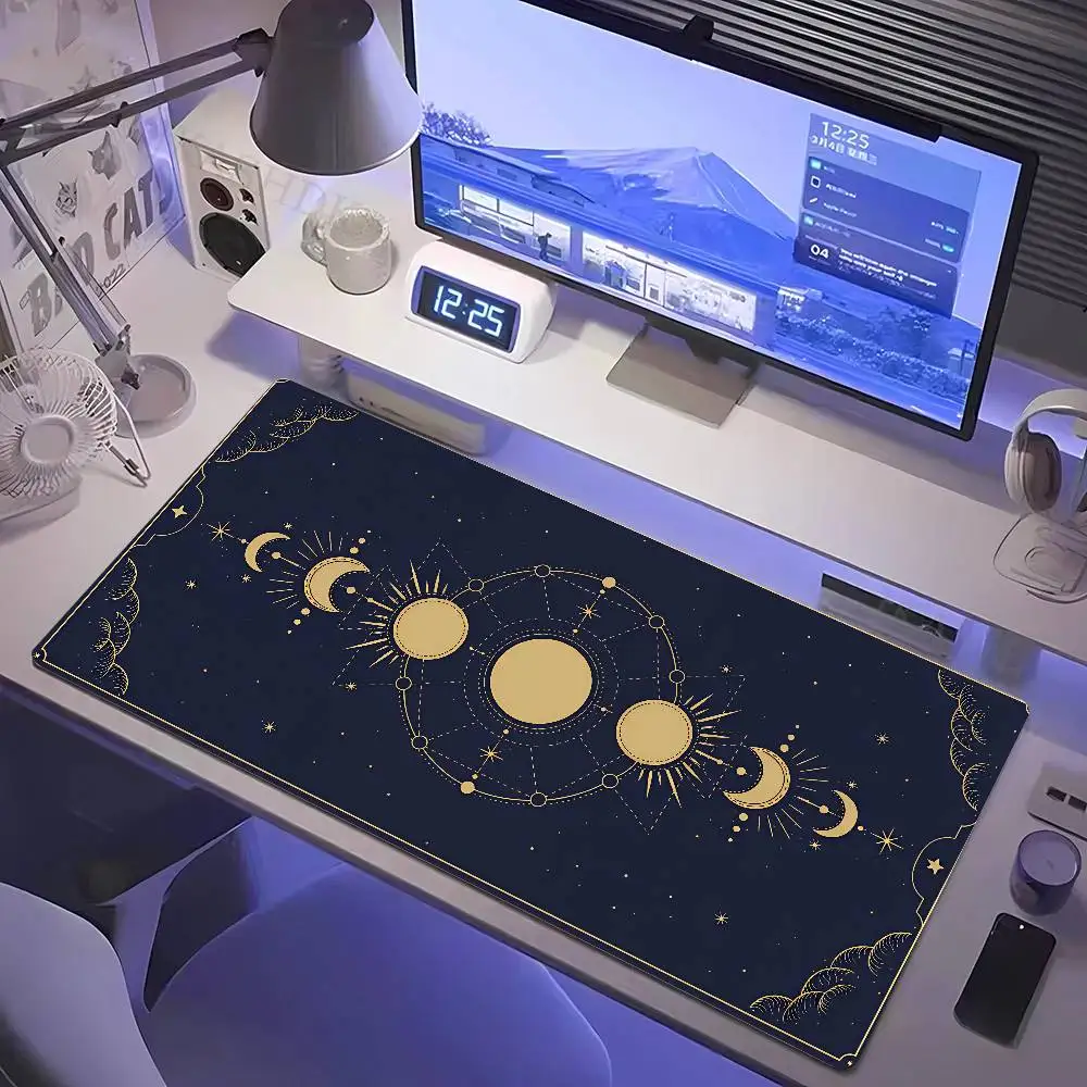 800x400mm Cute Kawaii Goth Witchy Tarot Alter Mat Ergonomic Black Mouse Pad Large Size Game Mousepad Pastel Moon Phase Table Mat