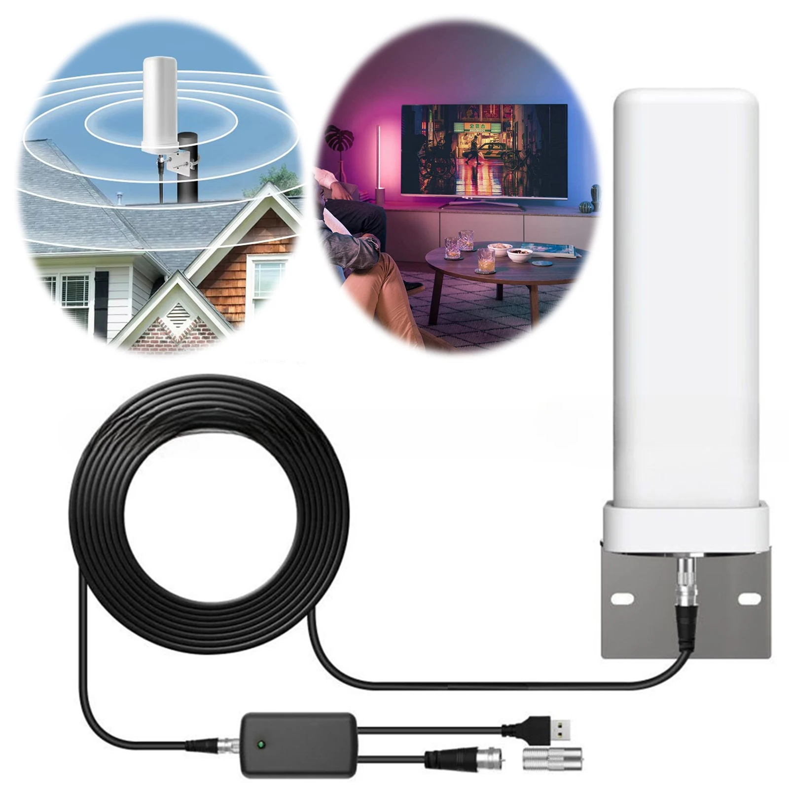 600 Miles Outdoor Digital TV Antenna ABS HDTV Digital Antenna Wear Resist Signal Amplified TV Antenna for Roof Utility Pole RV