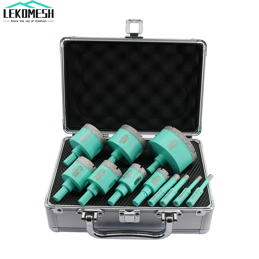 LEKOMESH 11pcs Set Diamond Drill Bits Kit Triangle Shank Porcelain Ceramic Marble Marble Diamond Core Drill Bit