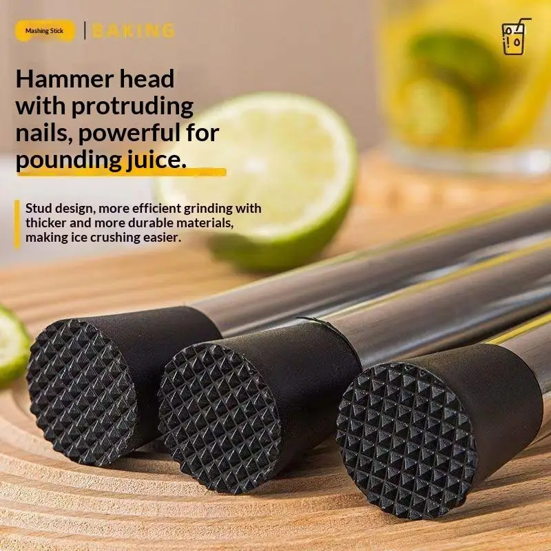 Multifunctional Popsicle Sticks Cocktail Swizzle Stick Fruit Lemon Muddle Pestle Stainless Steel Crushed Ice Hammer Bar Tools