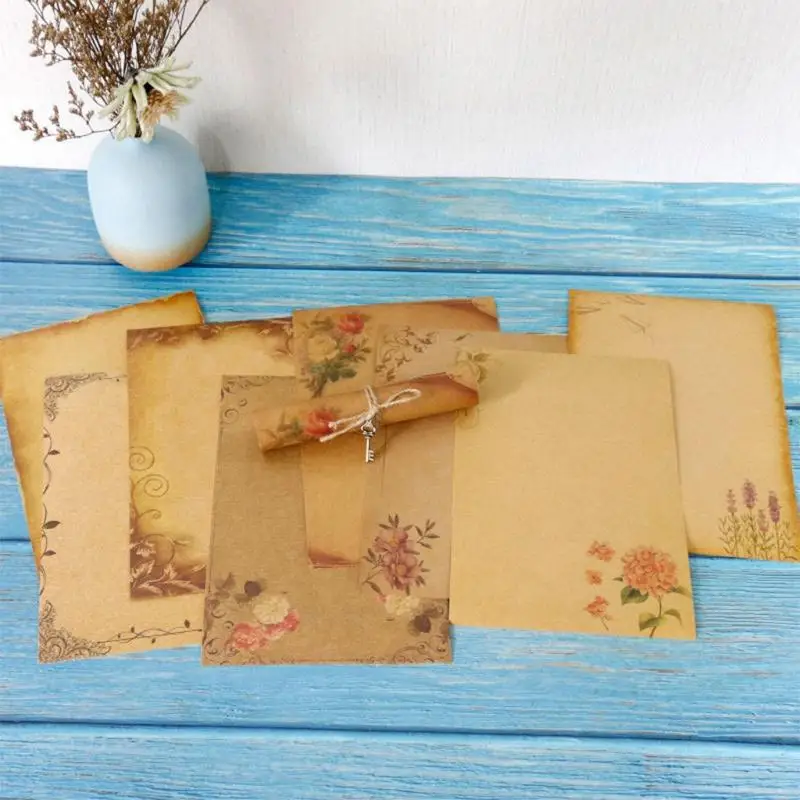 Y5LA 8 Pieces Kraft Write Paper 8 Mẫu Viết hoa Vintage Văn phòng phẩm văn phòng phẩm màu nâu Mail Paper