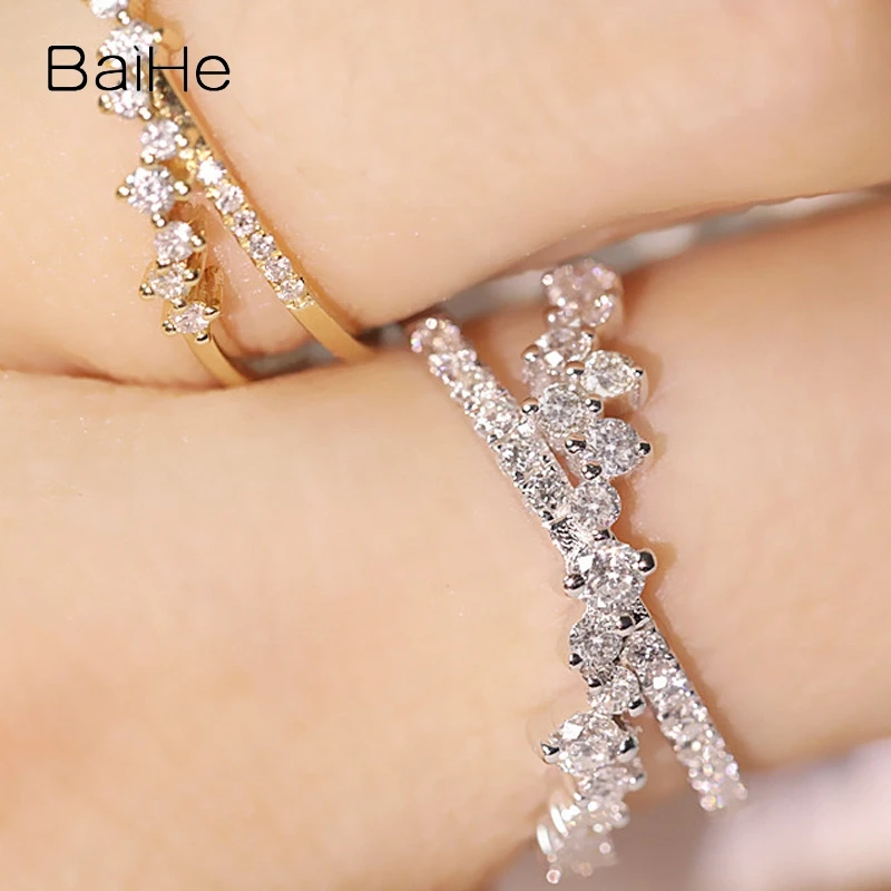 BAIHE Solid 14K White/Yellow Gold FG/SI Natural Diamond Ring Women Gift Fine Jewelry Making Anillo diamantes bague diamant