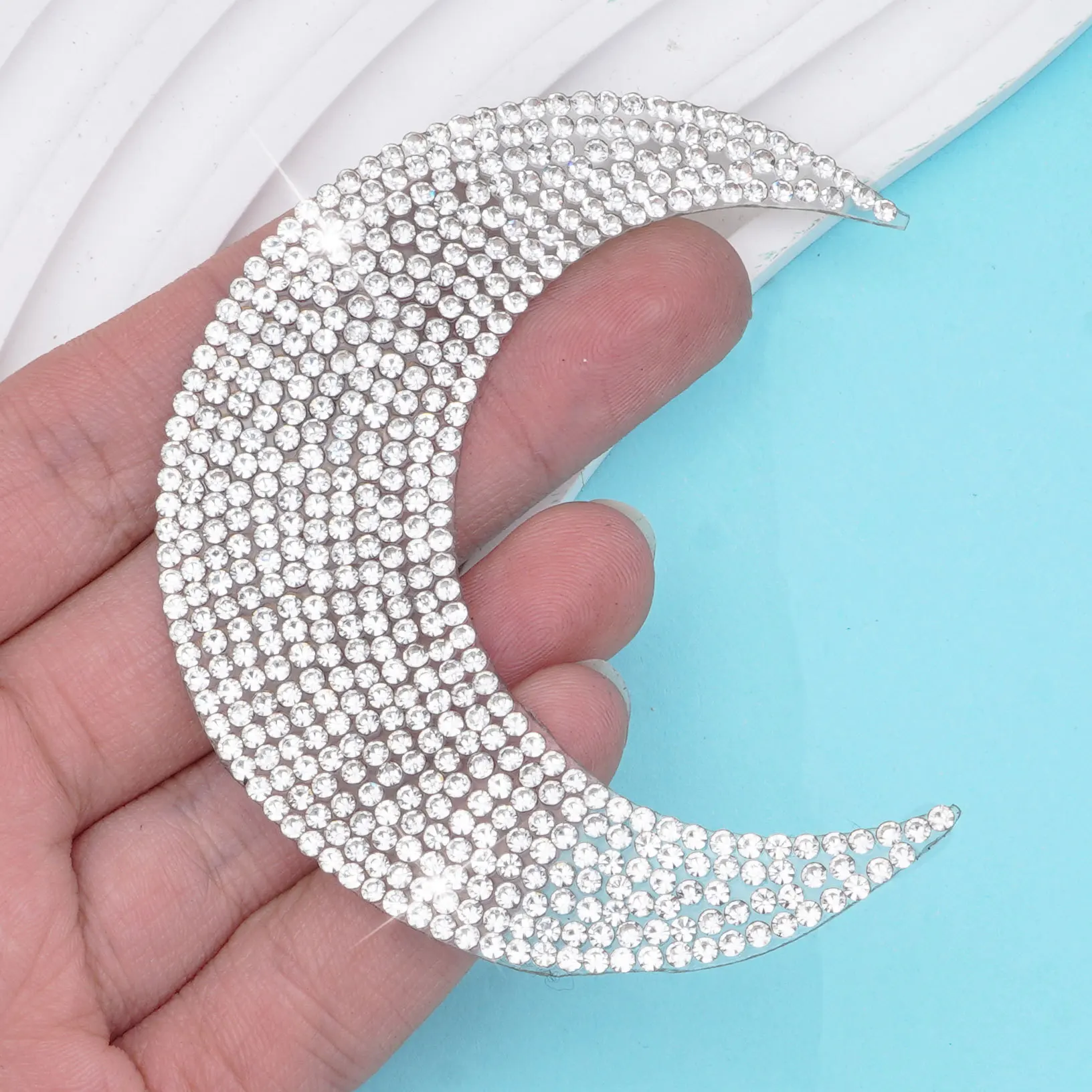 Moon Self-Adhesive Silver Rhinestone Diy Hat Luggage Decoration Iron On Transfer For Clothing Sequin Applique Stickers Logo