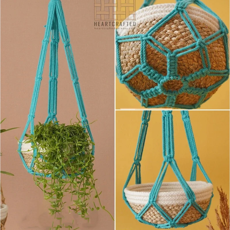 BLANC ateur de couleurs Boho Macramé porte-plante tissé à la main 100% coton tissé Baske cintre conflicBasket pour plantes d\'intérieur bonsaï