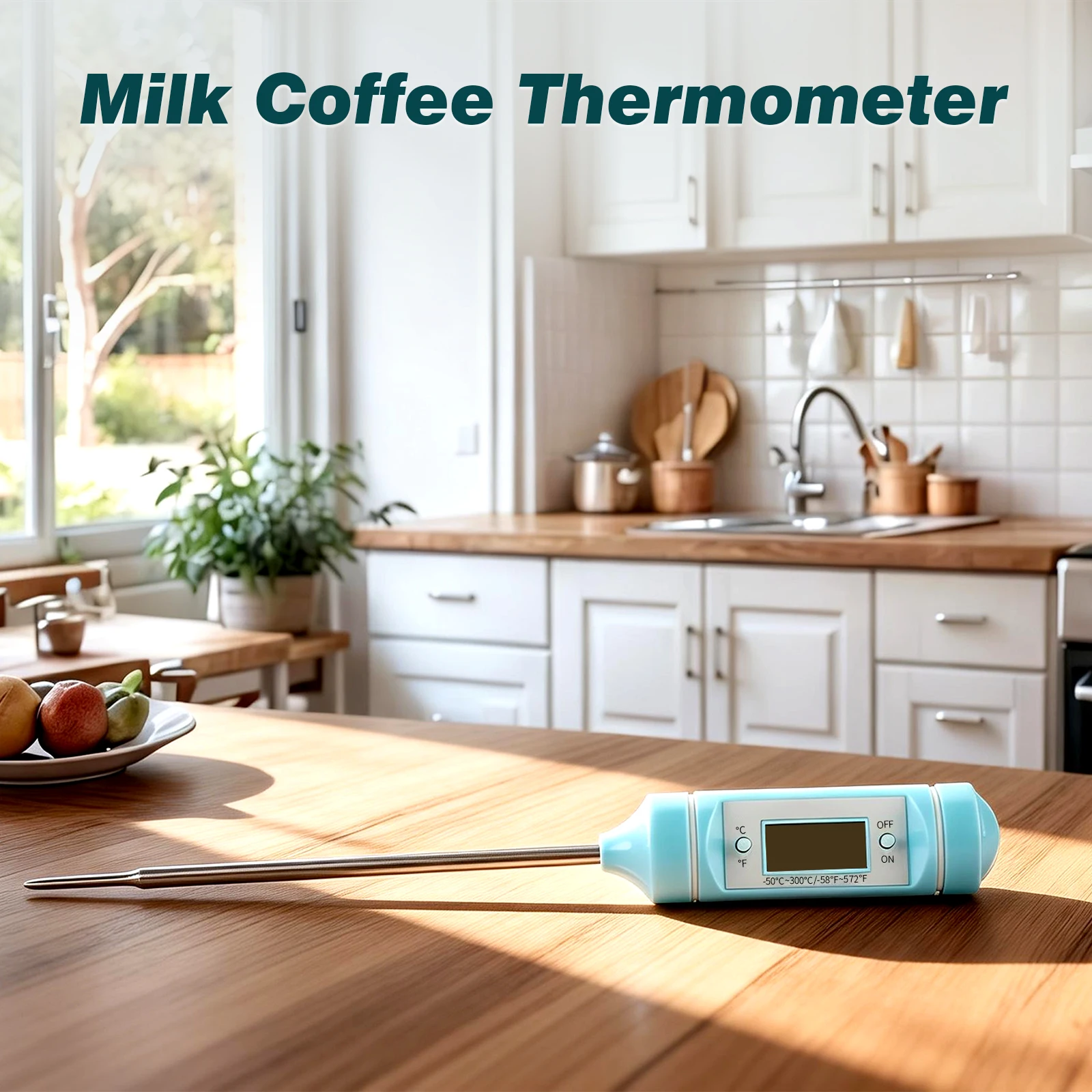 

Digital Milk & Coffee Thermometer -50°C to 300°C, 304 Stainless Steel Probe, Fast Reading for Baby Bottle, Espresso, Cooking