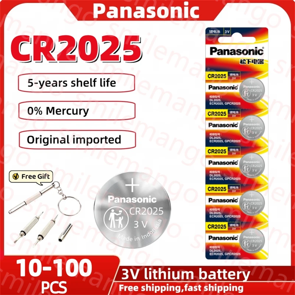 10-100 Uds Panasonic CR2025 batería CR 2025 3V batería de litio KCR2025 DL2025 para Control remoto de coche reloj botón pilas de moneda