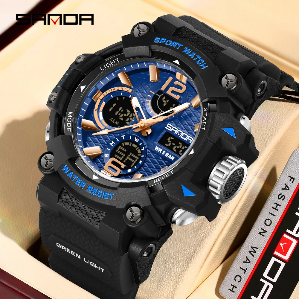 

Модные студенческие электронные часы SANDA, новинка 6276, спортивные водонепроницаемые многофункциональные светодиодные мужские электронные часы, будильник