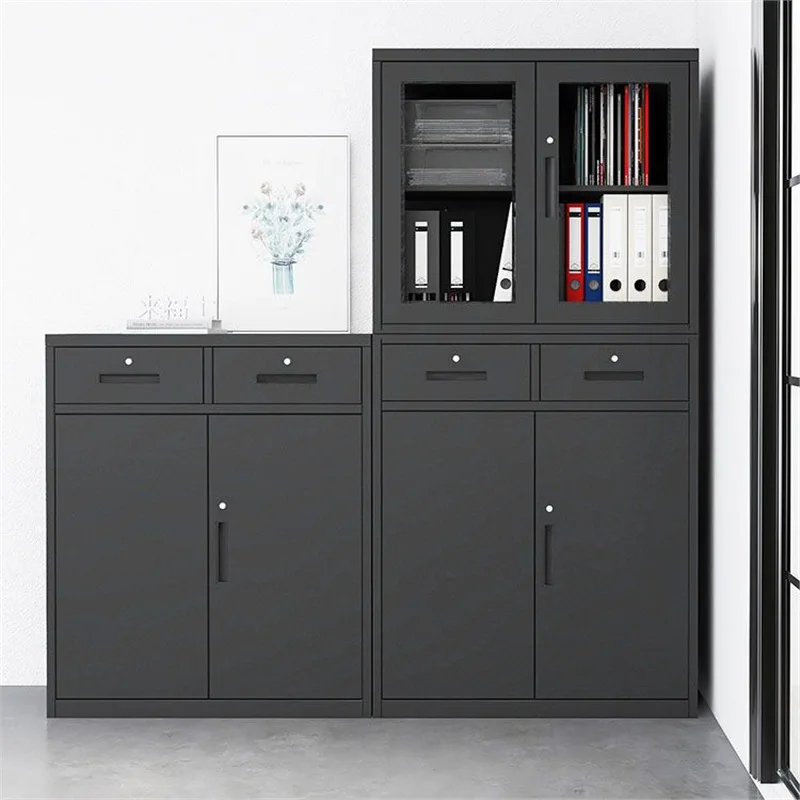 Black Office File Cabinet Steel Cabinet Short Cabinet Financial Data File Cabiet Balcony Locked Storage Iron
